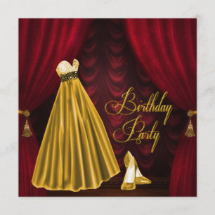 Elegant Ruby Red and Gold Birthday Party Invitation
