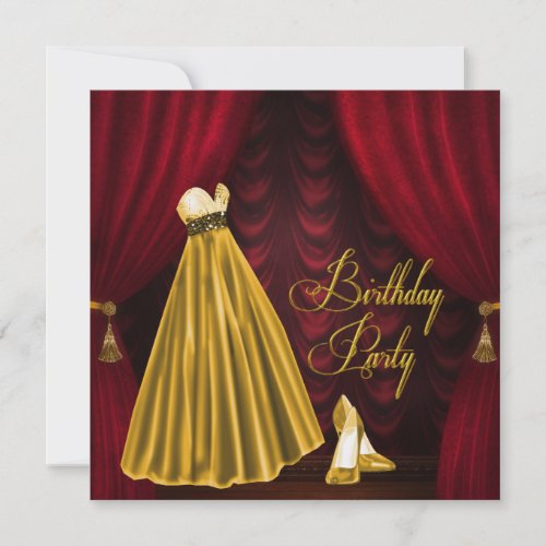 Elegant  Ruby Red and Gold Birthday Party Personalized Announcements