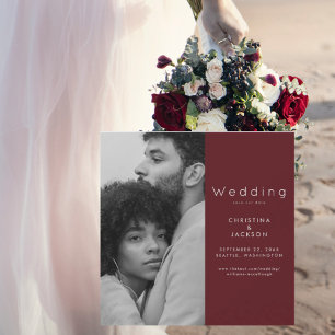 Elegant Ruby Red Couple Photo Save the Date Magnetic Invitation