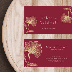 Elegant Ruby Red Floral Feminine Business Card