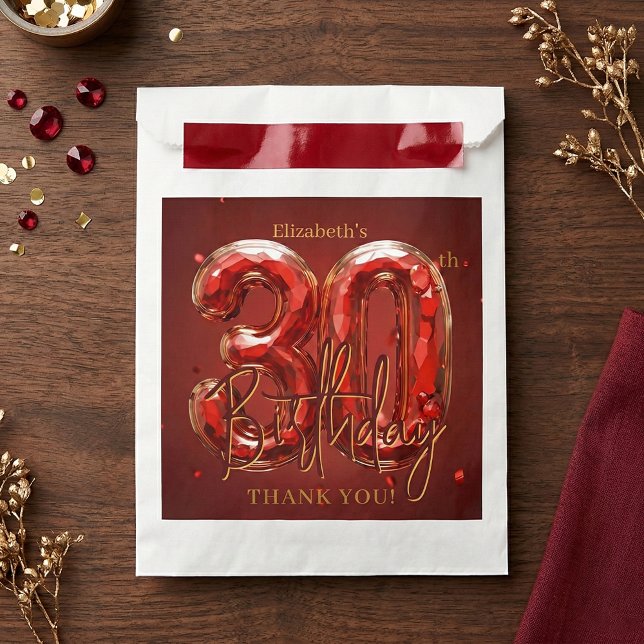 Elegant Ruby Red Gold 30th Birthday Thank You Favor Bag (Creator Uploaded)