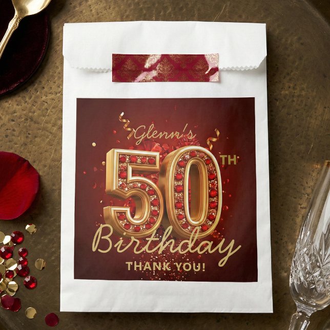Elegant Ruby Red Gold 50th Birthday Thank You Favor Bag (Creator Uploaded)