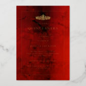 Elegant Ruby Red Gold Quinceanera 15th  Foil Invitation (Front)