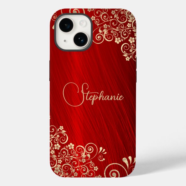 Elegant Ruby Red Gold Swirl  Case-Mate iPhone Case (Back)