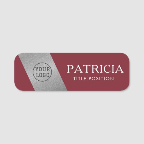 Elegant Ruby Red  Luxury Glitter Silver Chic Logo Name Tag