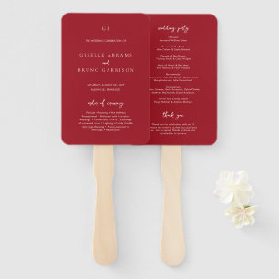 Elegant Ruby Red Modern Wedding Program Hand Fan