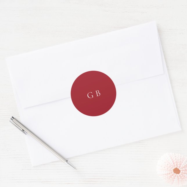 Elegant Ruby Red Monogram Modern Wedding Classic Round Sticker (Envelope)