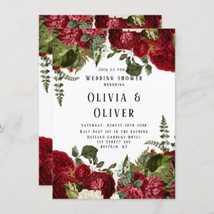 Elegant Ruby Red Peonies Wedding Shower Invitation