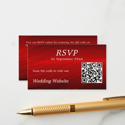 Elegant Ruby Red RSVP Wedding Website QR Code  Enclosure Card