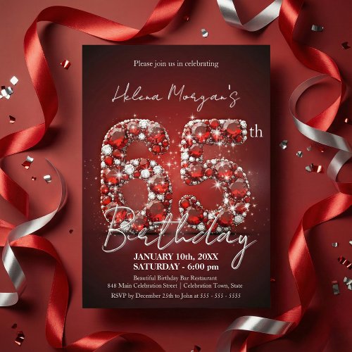 Elegant Ruby Red & Silver Gemstone 65th Birthday