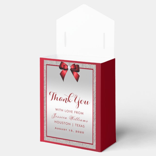 Elegant Ruby Red & Silver Glitter Birthday Favor Boxes (Opened)