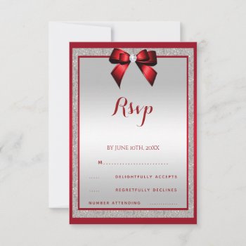 Elegant Ruby Red & Silver Glitter Birthday Rsvp Card by Sarah_Designs at Zazzle