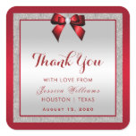 Elegant Ruby Red & Silver Glitter Birthday Square Sticker