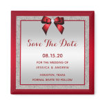 Elegant Ruby Red & Silver Glitter Save The Date Magnet