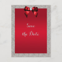 Elegant Ruby Red, Silver Glitter Save The Date