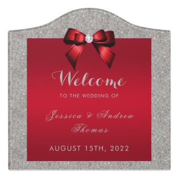 Elegant Ruby Red  Silver Glitter Wedding Door Sign by Sarah_Designs at Zazzle
