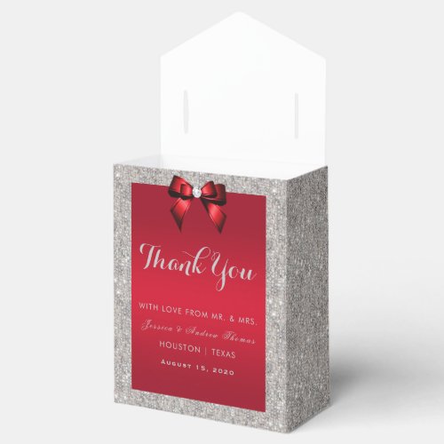 Elegant Ruby Red Silver Glitter Wedding Favor Boxes