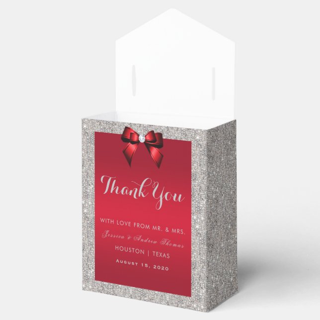 Elegant Ruby Red, Silver Glitter Wedding Favor Boxes (Opened)