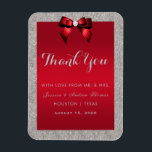 Elegant Ruby Red, Silver Glitter Wedding Magnet<br><div class="desc">Elegant sparkly Wedding Favor Thank You Magnet with a classy romantic red bow and a pretty shiny silver glitter. All text is fully customizable to meet your requirements. If you need help to customize your product or would like matching products please contact me through my store and i will be...</div>