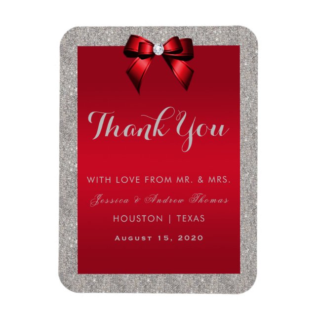 Elegant Ruby Red, Silver Glitter Wedding Magnet (Vertical)
