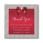 Elegant Ruby Red, Silver Glitter Wedding Magnet