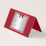 Elegant Ruby Red & Silver Glitter Wedding Place Card