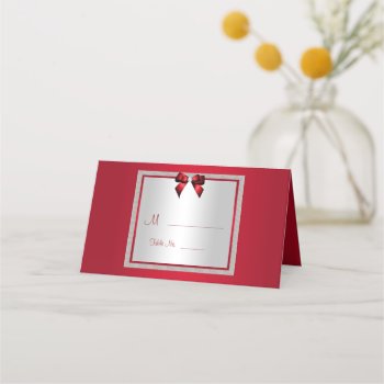Elegant Ruby Red & Silver Glitter Wedding Place Card by Sarah_Designs at Zazzle