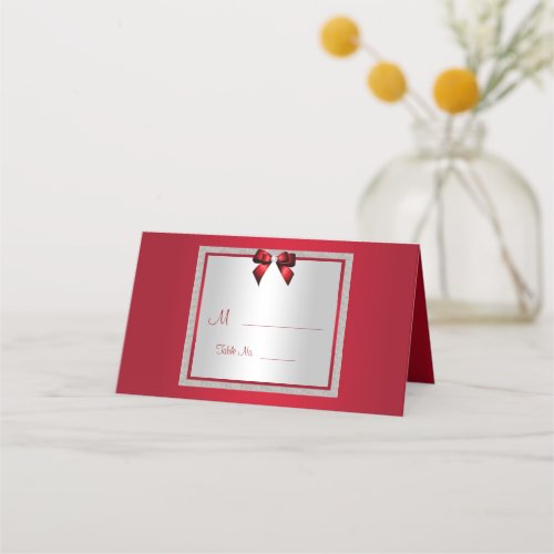 Elegant Ruby Red  Silver Glitter Wedding Place Card