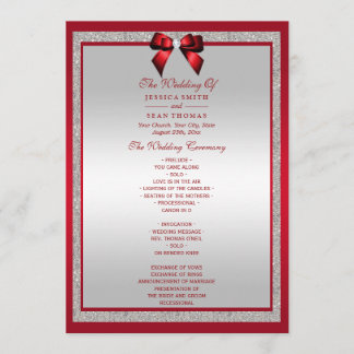Elegant Ruby Red & Silver Glitter Wedding Program