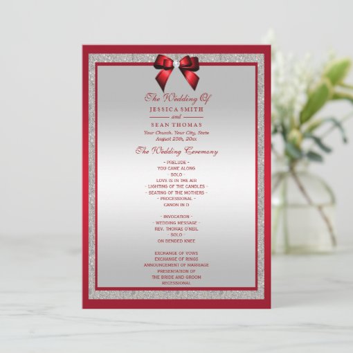 Elegant Ruby Red & Silver Glitter Wedding Program | Zazzle