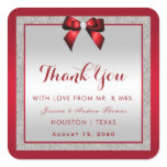 Elegant Ruby Red & Silver Glitter Wedding Square Sticker