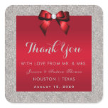 Elegant Ruby Red, Silver Glitter Wedding Square Sticker