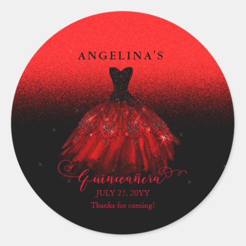 Elegant Ruby Red Spanish Gown Quinceaera Classic Round Sticker