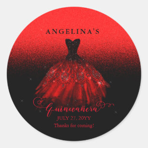 Elegant Ruby Red Spanish Gown Quinceañera Classic Round Sticker