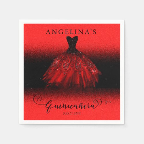 Elegant Ruby Red Spanish Gown Quinceaera  Napkins