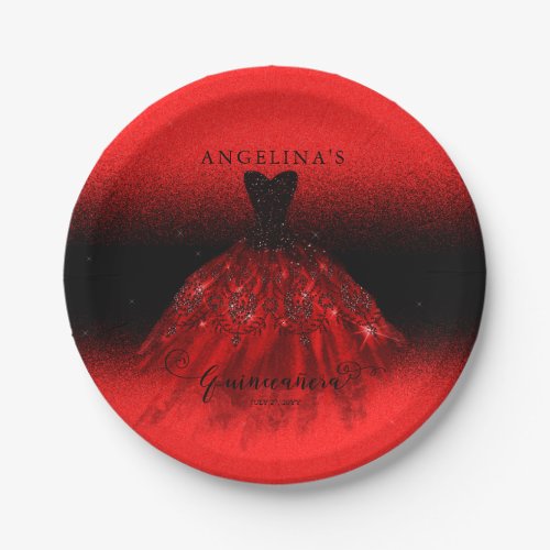 Elegant Ruby Red Spanish Gown Quinceaera  Paper P Paper Plates