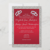 Elegant Ruby Red & Sparkly Silver Rings Wedding Invitation (Front)