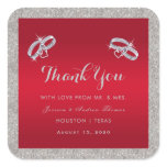 Elegant Ruby Red & Sparkly Silver Rings Wedding Square Sticker