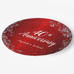 Elegant Ruby Red Swirl 40th Anniversary Paper Plates | Zazzle
