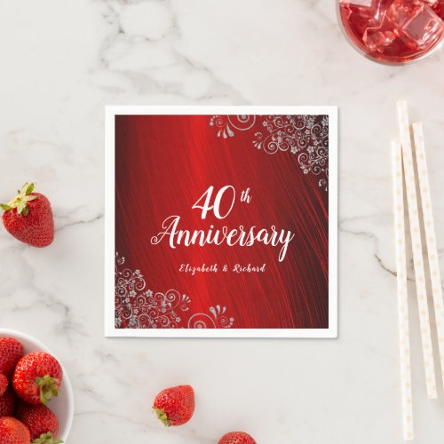 Elegant Ruby Red Swirl 40th Anniversary Party  Napkins