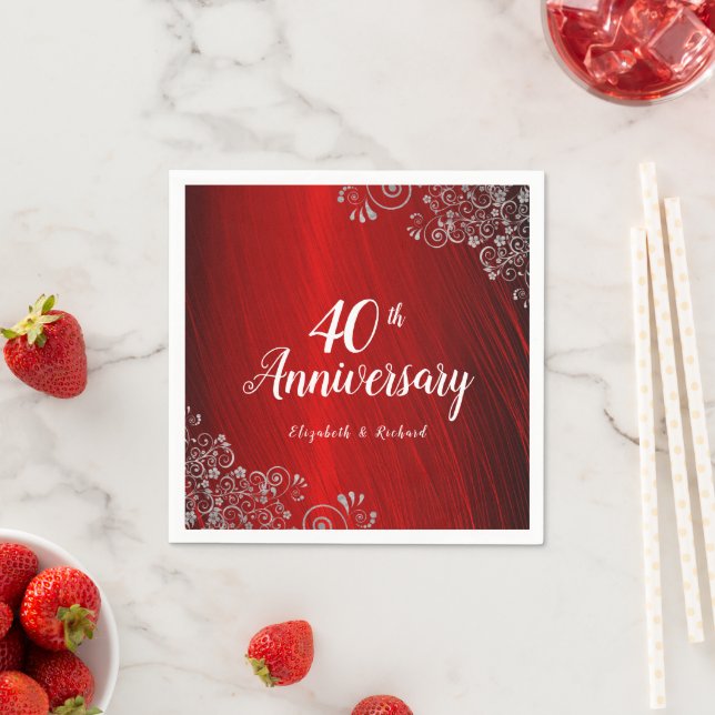 Elegant Ruby Red Swirl 40th Anniversary Party  Napkins (Insitu)