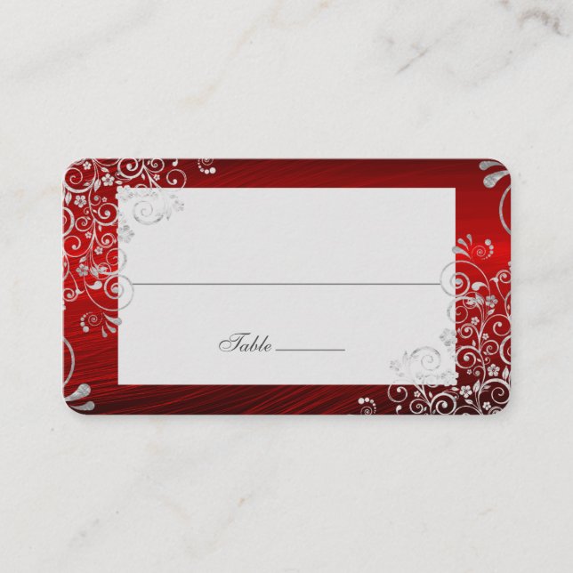 Elegant Ruby Red Swirl Wedding Long Name  Place Card (Front)