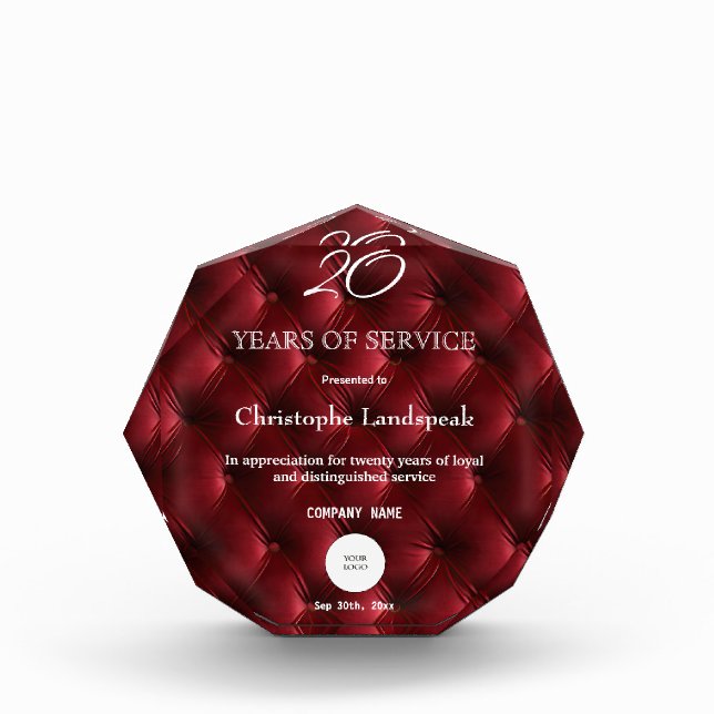 Elegant Ruby Red Tufted Velvet Executive Acrylic Award (Front)