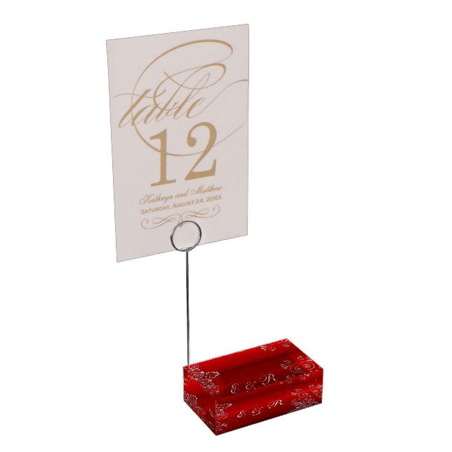 Elegant Ruby Red Wedding Place Card Holder (Corner)
