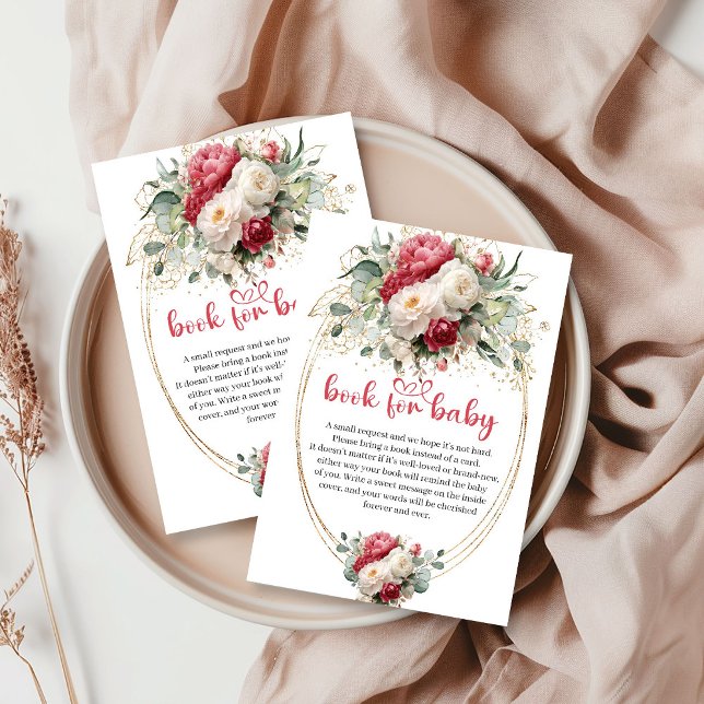 Elegant Ruby Red White Greenery Book for Baby Enclosure Card (Elegant Ruby Red White Greenery Book for Baby)