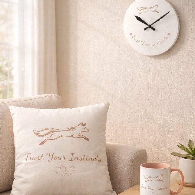 Elegant Running Fox "Trust Your Instincts" Minimal Throw Pillow (Foxi Home Collection - Trust Your Instincts Minimalist Set)
