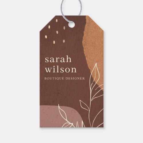 Elegant Rust Abstract Brown Orange Leafy Foliage Gift Tags