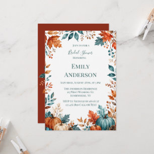 Elegant Rust and Teal Pumpkin Bridal Shower Invitation