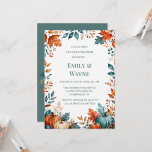 Elegant Rust and Teal Pumpkin Couples Shower Invitation