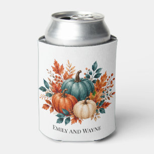 Elegant Rust and Teal Pumpkin Wedding Favor Can Cooler